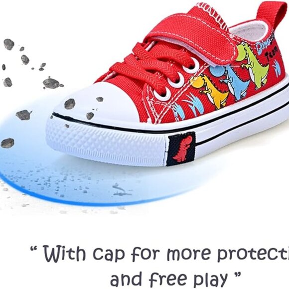 Toddler Red Dinosaur Team Canvas Sneakers Size(US 8) Hook & Loop Lace - Picture 4 of 9